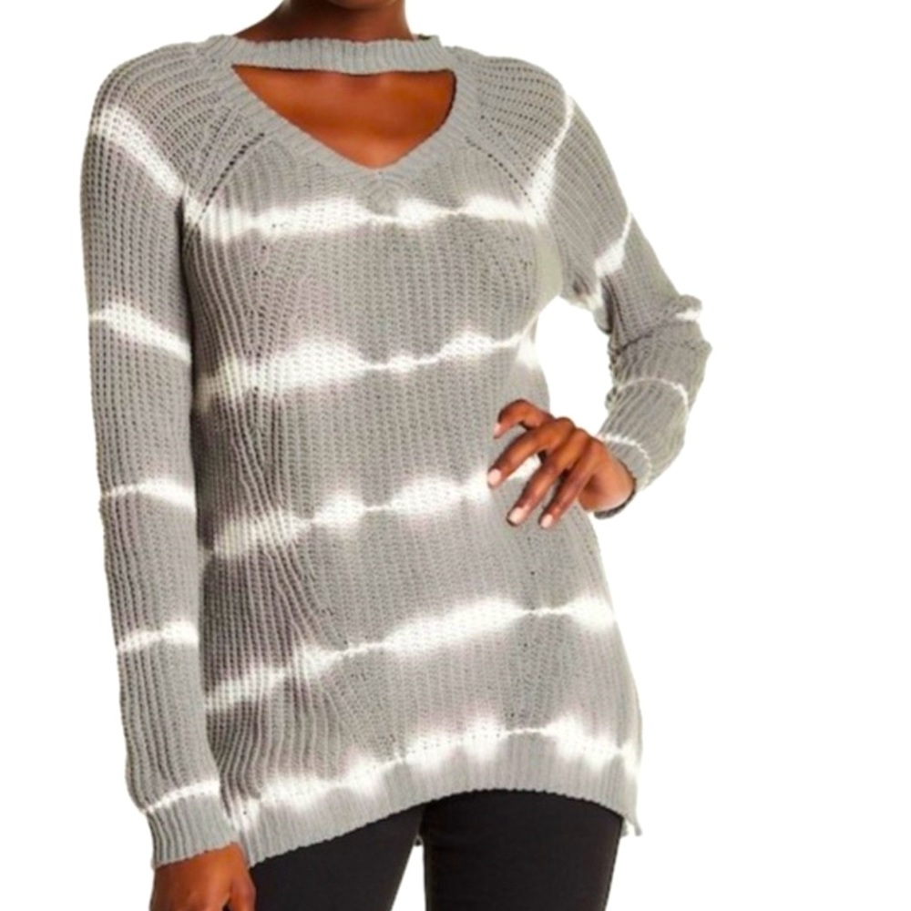 Vintage Havana Gray Tie Dye Striped Cotton Chunky Knit Sweater L Fisherman